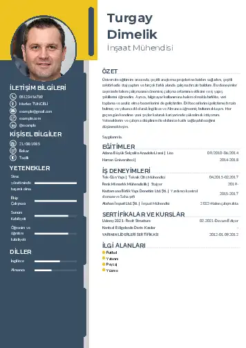 İnşaat Mühendisi Cv Örnekleri cv indir